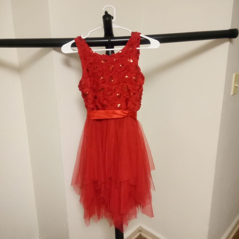 Justice Red Sequin Floral Dress